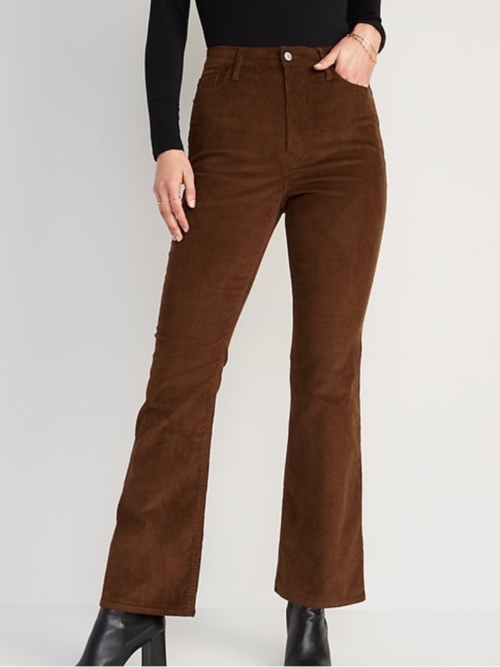 Higher High-Rise Waist Flare Corduroy Pants Rust Brown